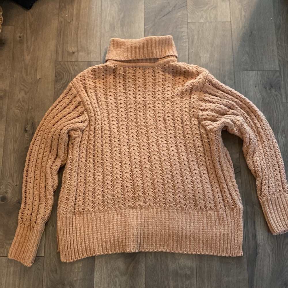Aerie Oversized Cable Car Quarter Zip Sweater Medium Camel Brown - Picture 10 of 11